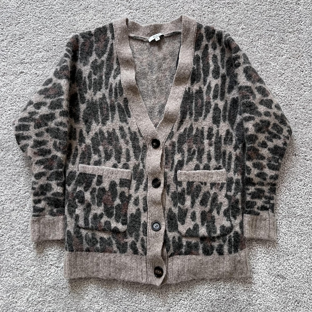 Rails Oslo Spotted Hazel Alpaca Wool Blend‎ Pocket Cardigan Size XS Animal Print